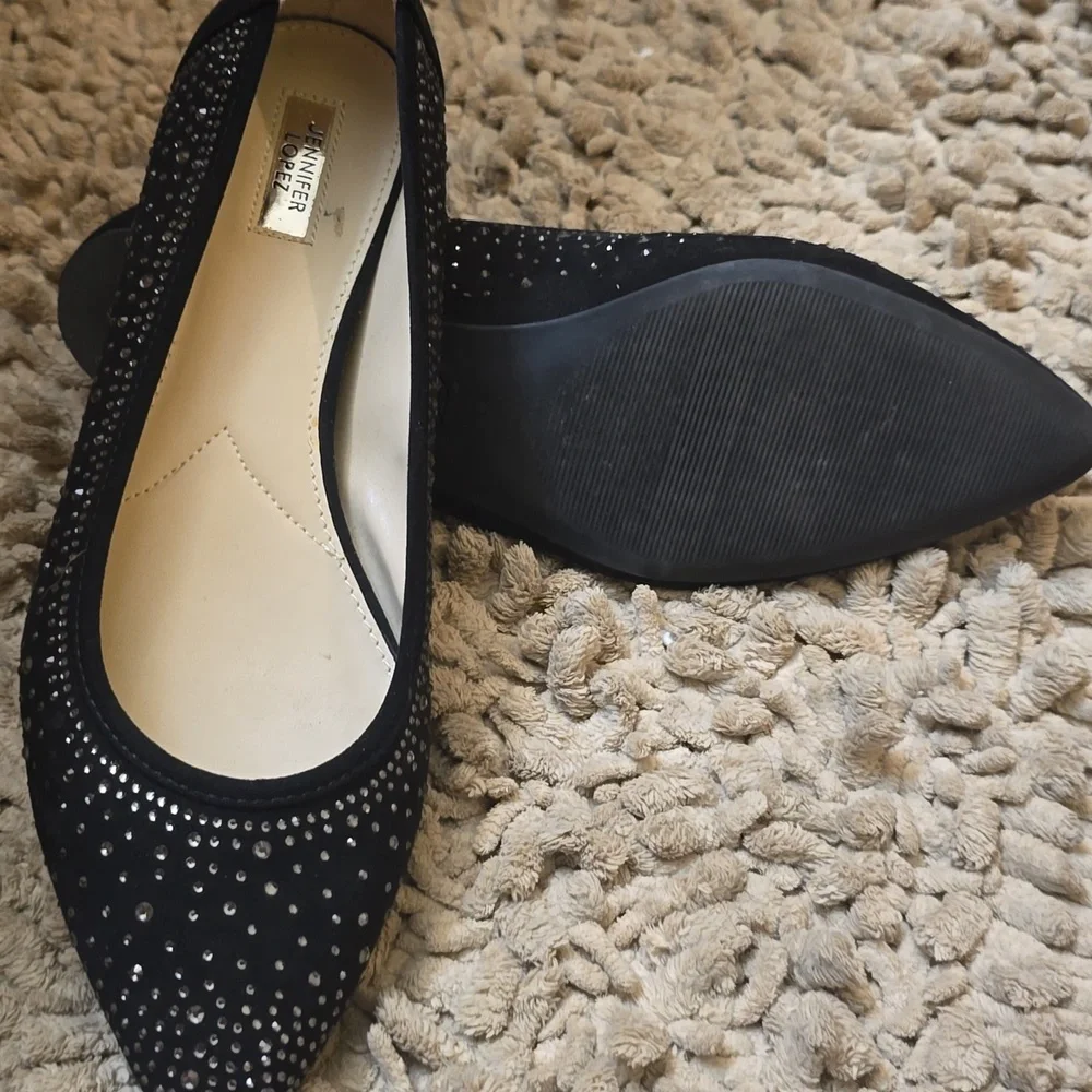 Jennifer Lopez Womens Size‎ 10 Black Studded Flat Shoes